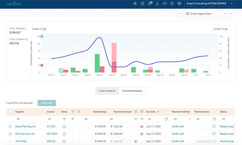 Image showing Centime's cash planning feature.