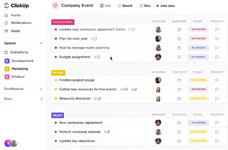 An example of ClickUp's task management system interface.
