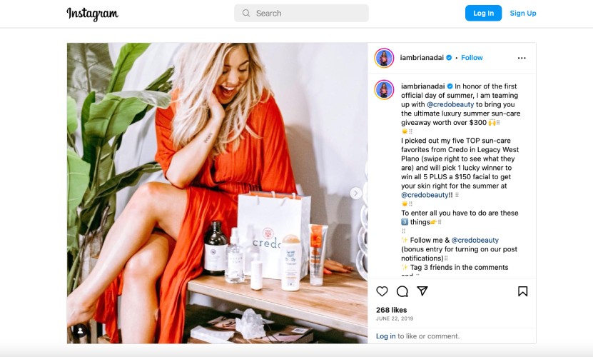 Credo beauty giveaway Instagram influencer marketing.