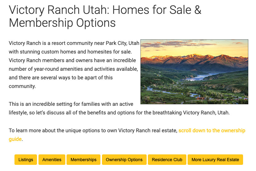 Sample real estate blog post titled "Victory Ranch Utah".