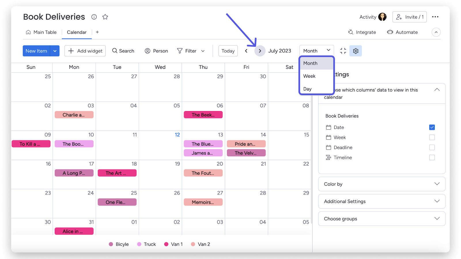 How to customize date and time on monday.com calendar view.