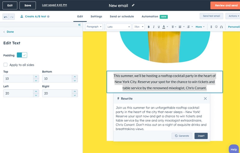 An example of how HubSpot CRM's AI email copywriting assistant works.