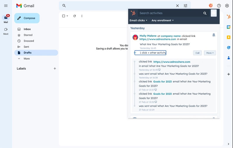 An example of how HubSpot CRM users can send email templates from their inbox.