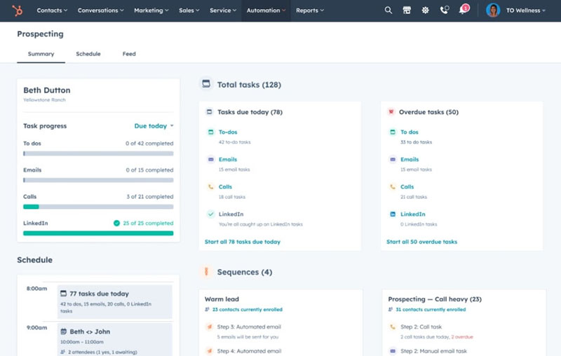 An example of HubSpot CRM's personalized prospecting workspace.