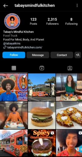 Tabay's Mindful Kitchen food truck's Instagram profile.