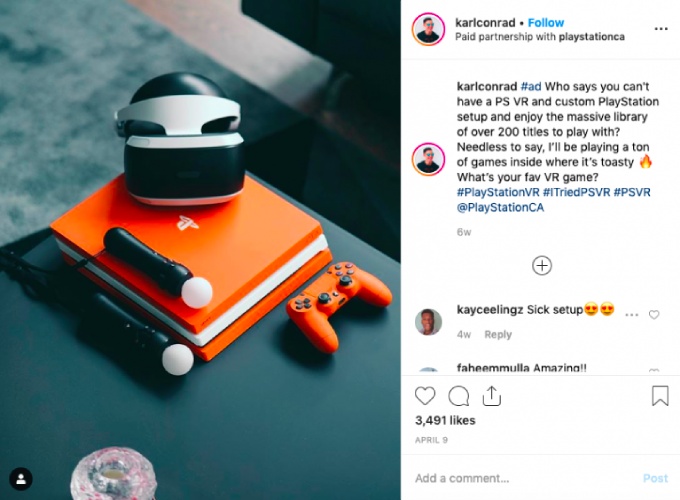 Playstation influencer marketing campaigns for virtual reality headset.