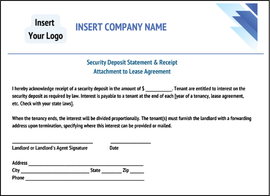 Screenshot of Security Deposit Statement and Receipt.