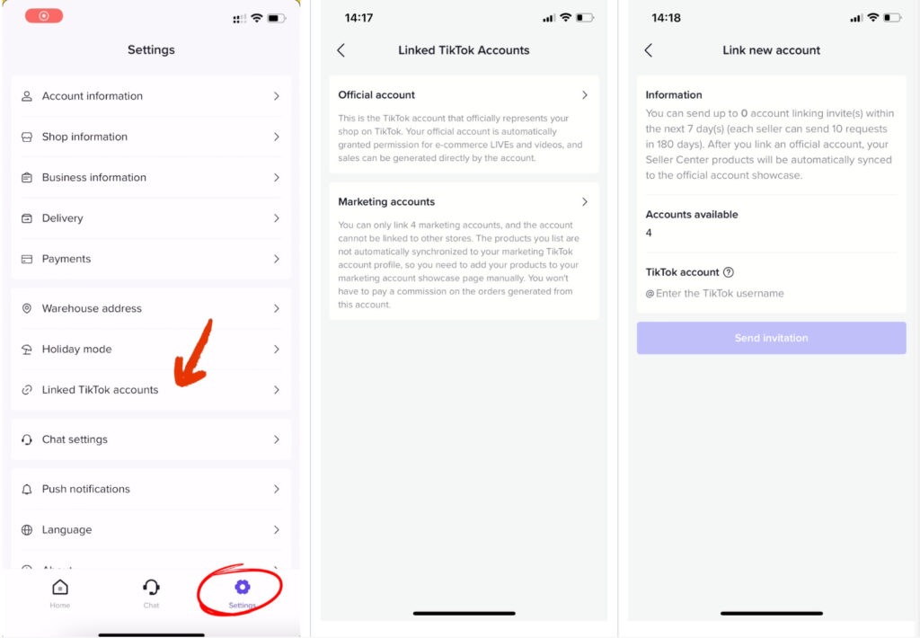 How to link a TikTok account to a TikTok Shop from the TikTok app.