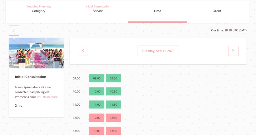 SimplyBook.me scheduling page from its demo template.
