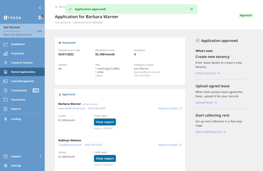 Screenshot of Stessa's rental application.
