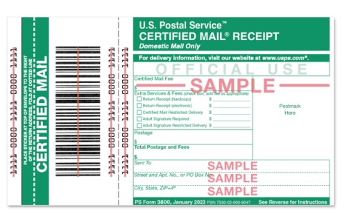 Sample certified mail.