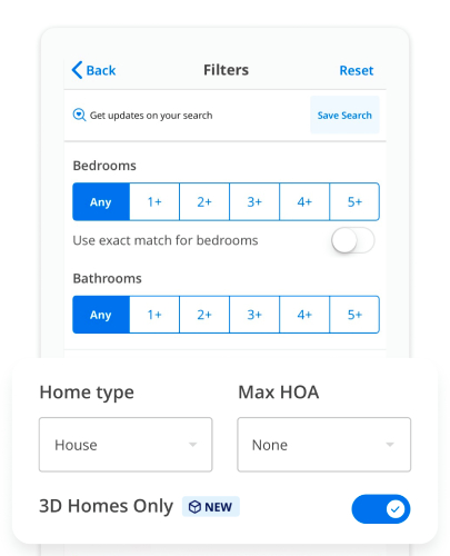 Screenshot of filters used to narrow down property search on Zillow.