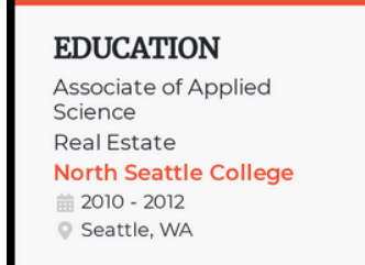 Example education section of a real estate resume.