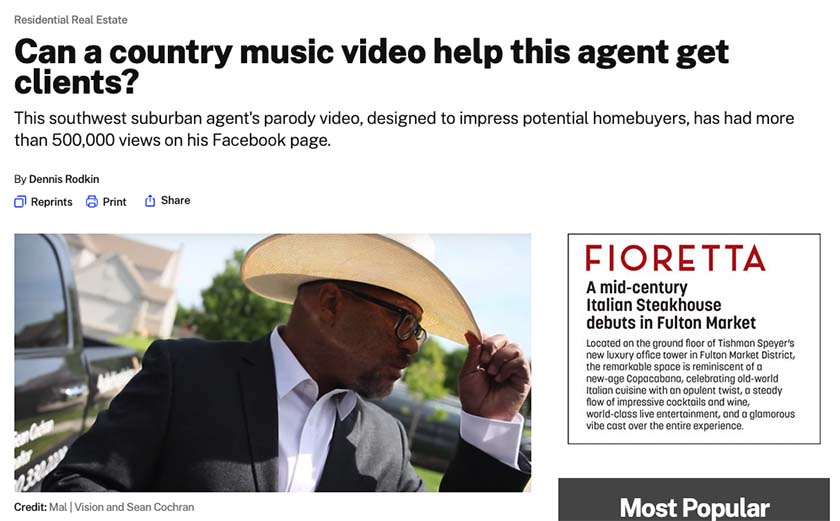 Chicago news article about a real estate agent video.