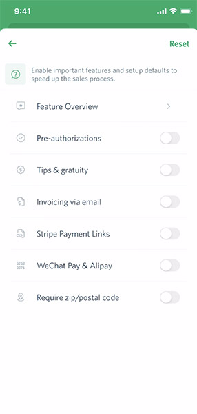 Enabling or disabling payment settings on Payments for Stripe app.