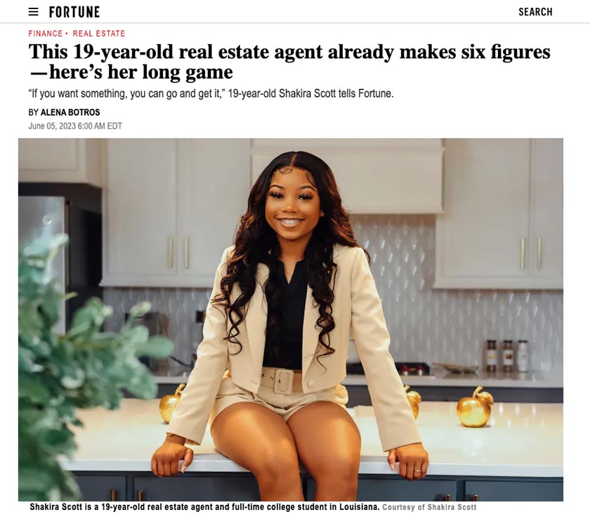 Fortune article about real estate agent Shakira Scott.