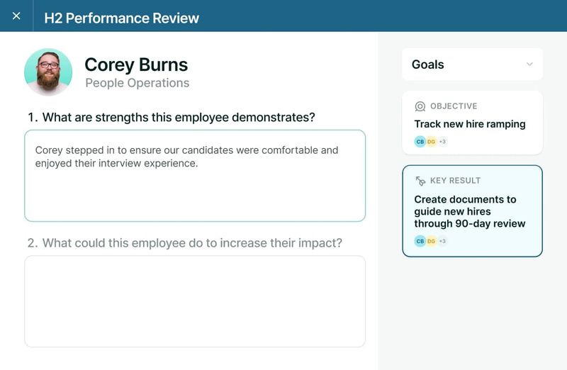 A screenshot showing Lattice's performance review form.