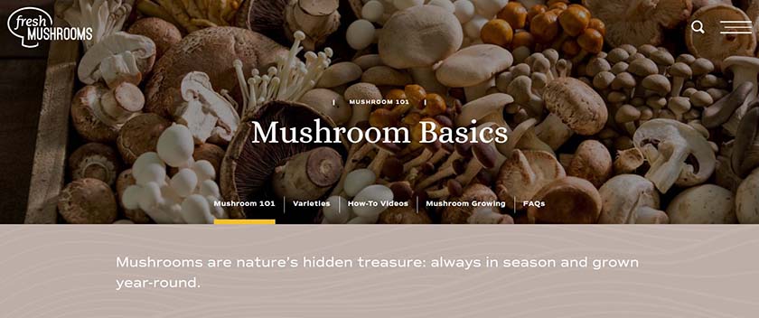 Screenshot of Mushroom Council website.