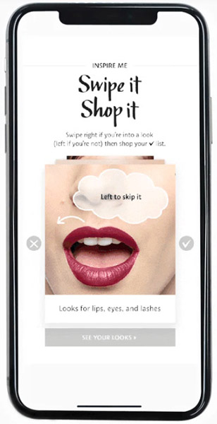 Sephora "Swipe It, Shop It" game screen on mobile device.