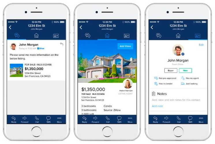 Zillow Premier Agent mobile application interface.