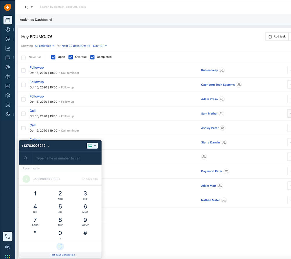 Using the built-in phone dialer in Freshsales.