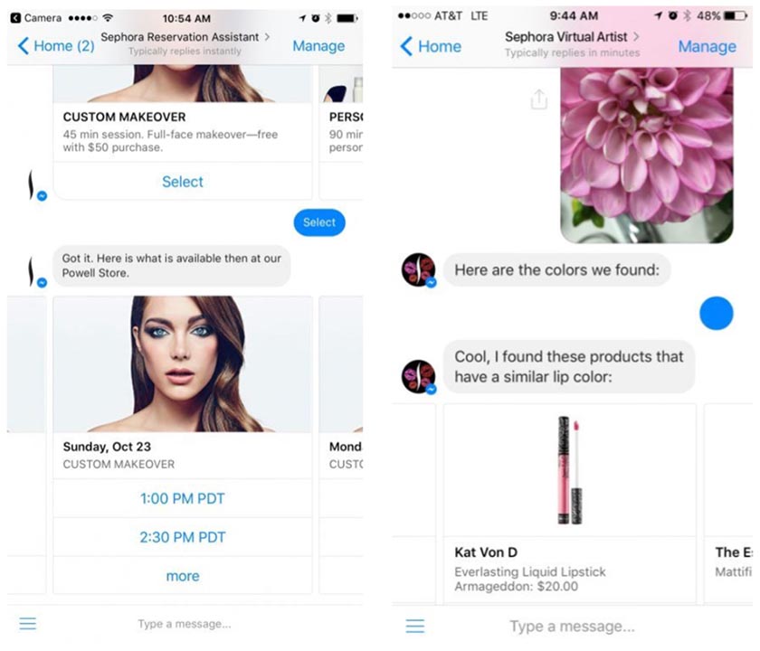 Screenshot of a conversation with chatbot Sephora Reservation Assistant in Messenger.