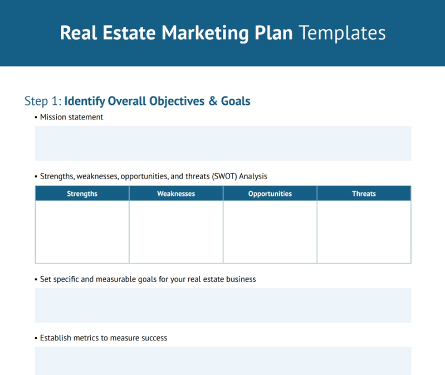 Image of Fit Small Business' free real estate marketing plan template.