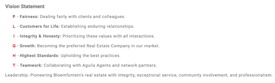 Example of a real estate vision statement.