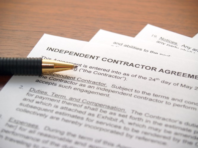 Example written contractor's agreement.