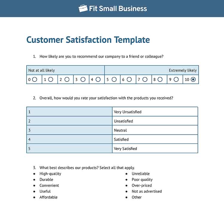 Customer satisfaction template.