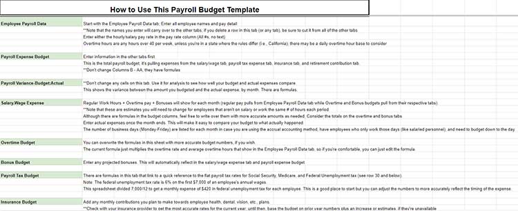 Payroll budget template.