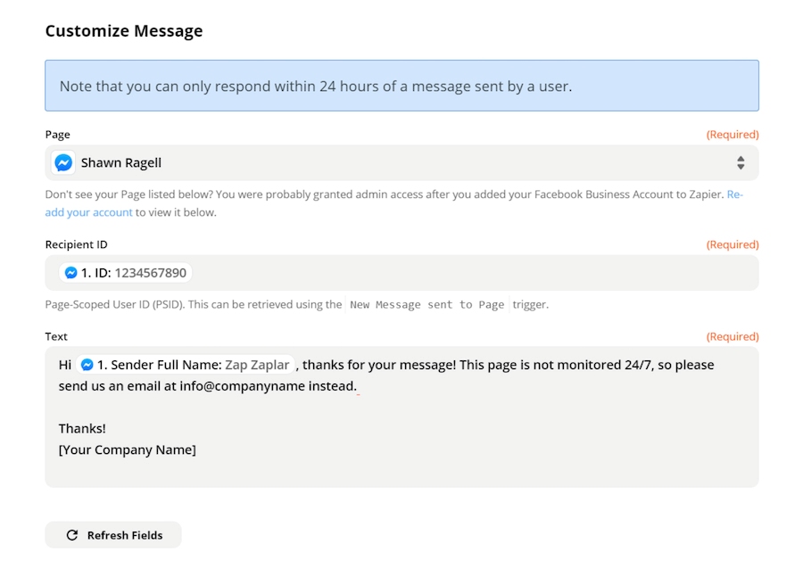 An example of Close.io automating Facebook Messenger replies via Zapier.