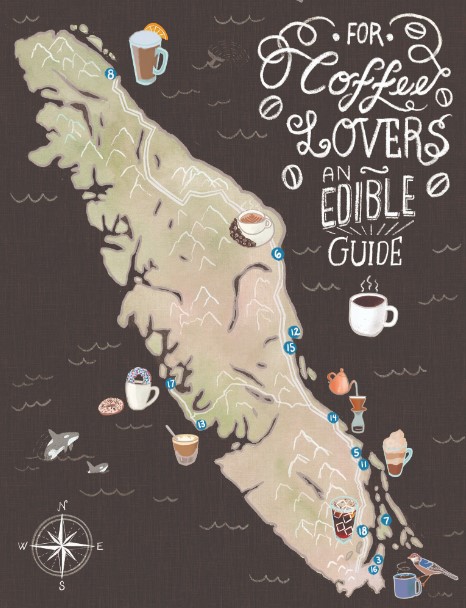 Infographic of coffee spots on Vancouver Island