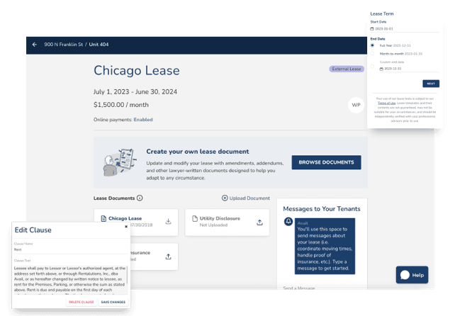 The Avail lease agreement template dashboard.