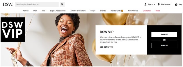 Shoe retailer DSW's home page