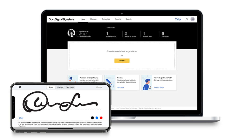 The electronic signatures platform on laptop and mobile through DocuSign.