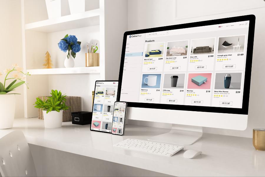 Online Shop display in desktop, mobile and tablet