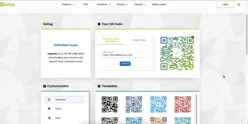 Generating and customizing a QR code on Unitag.