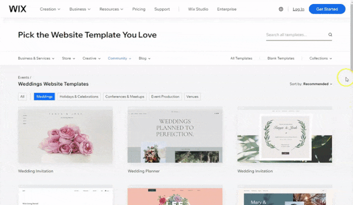 A look into some of Wix's 20-plus wedding site templates.
