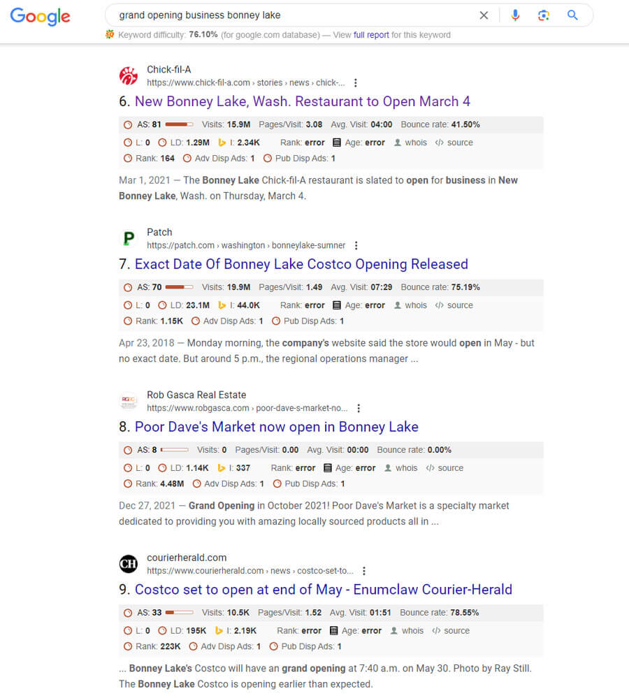 Examples of grand opening press releases in online search results