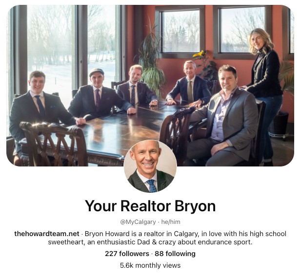 Example real estate agent Pinterest profile