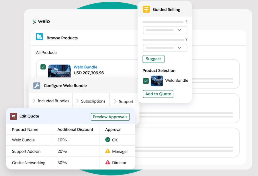 Salesforce CPQ's key quote automation features, which include guided selling and advanced approvals.Show less 