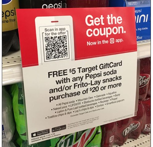 Sample QR code from Target leading to a $5 coupon