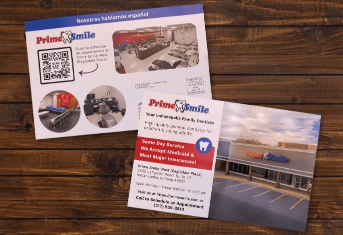 QR codes on marketing postcards that prompt an appointment booking