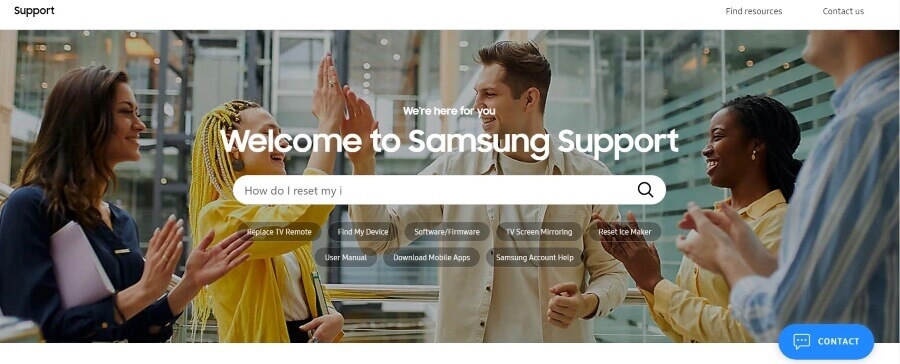 A screenshot of Samsung's US support page.