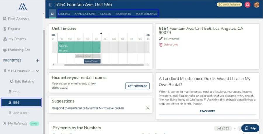 A screenshot of the Avail property management platform.