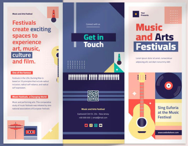 Brochure for a music festival with one color palette.