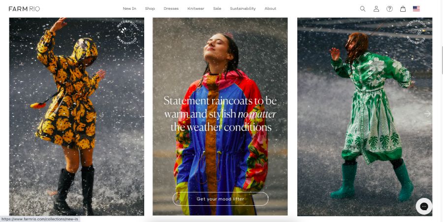 Website of a fashion brand with images panels on the home screen