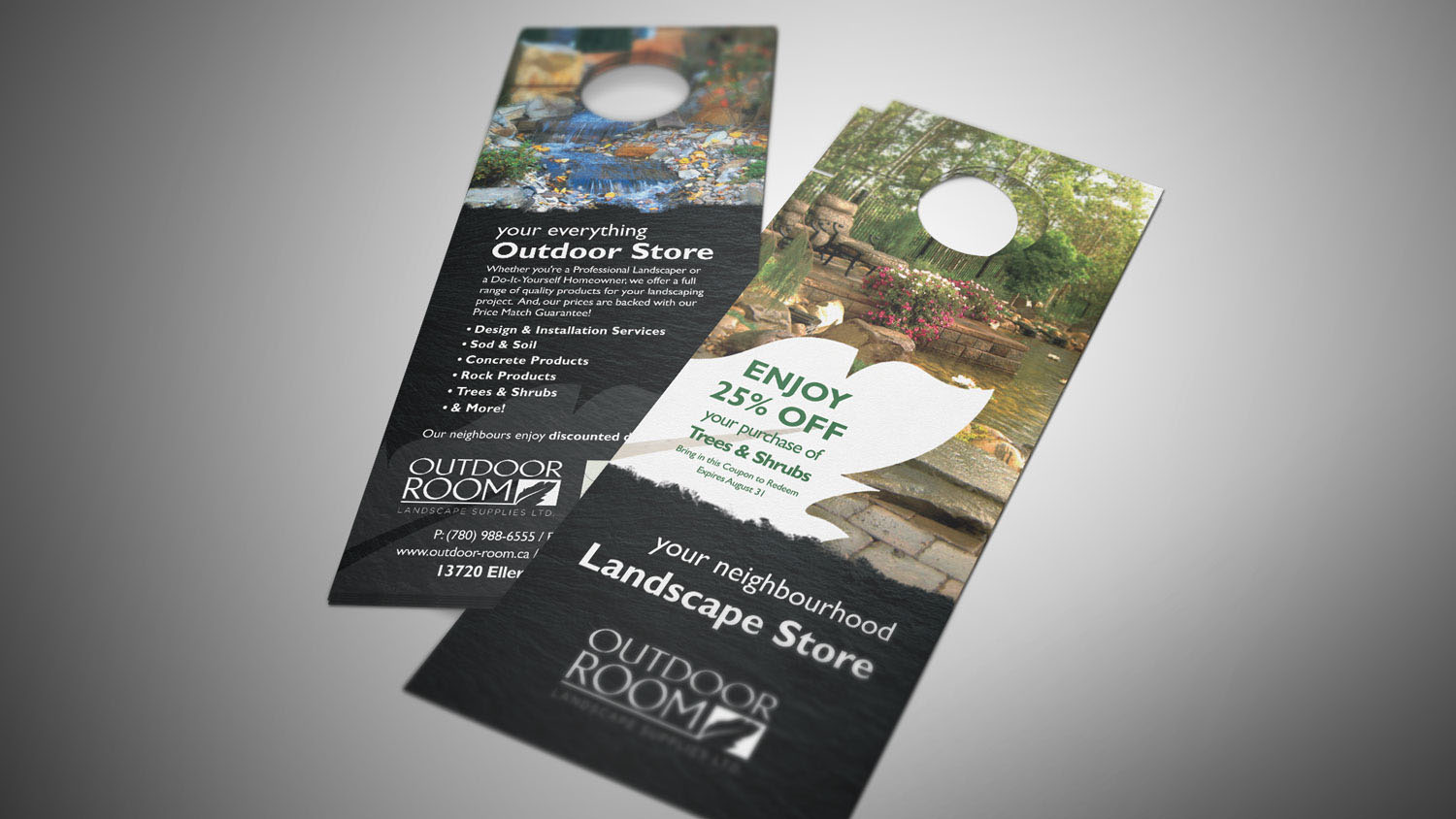 Home landscaping brochure that doubles as a door hanger.