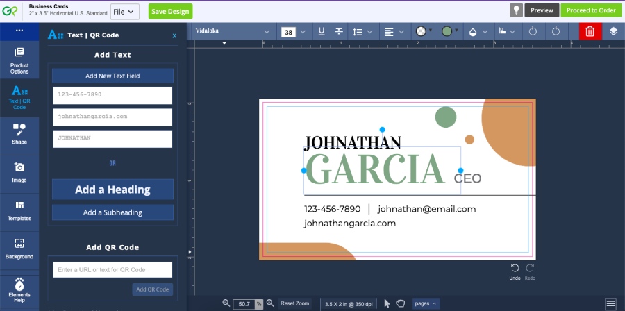 Interface of GotPrint's business card design platform.